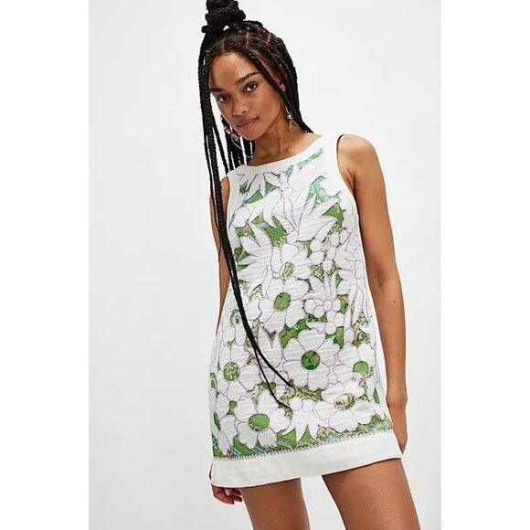FREE PEOPLE Women's Alba Mini Dress Size S In Green Combo - Picture 1 of 15